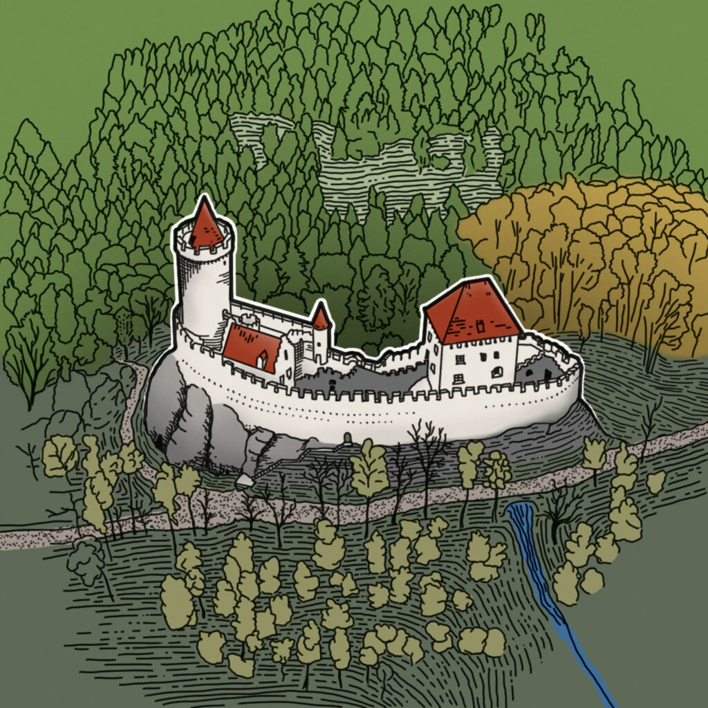 Obrázek od českého výtvarnka Štěpána Stránského. Ilustrace ztvárňuje hrad Kokořín.