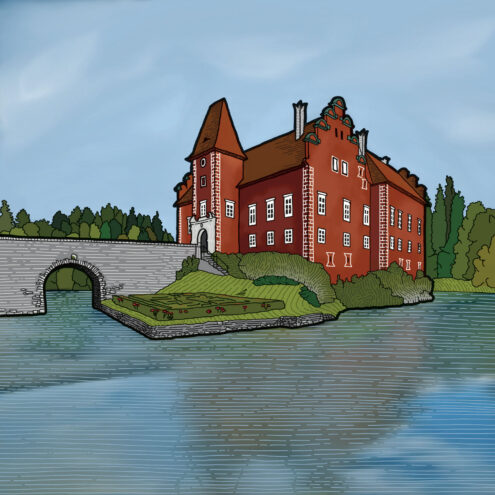 Ilustrace zámku Červená lhota od autora Štěpána Stránského