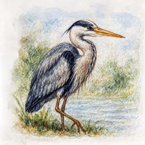 ilustrovaný pták akvarelem.