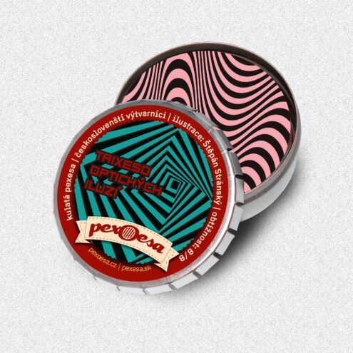 PexOesa v kulaté krabičce s námětem Optických iluzí.