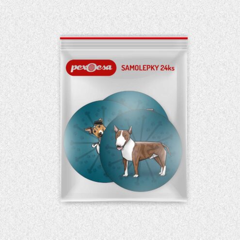 Sada 24 kulatých samolepek v pytlíčku. Na samolepkách jsou Hafíci.